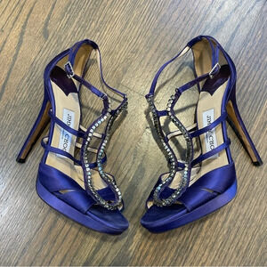 Jimmy Choo Strappy Crystal Embellished Sandals in Purple Satin